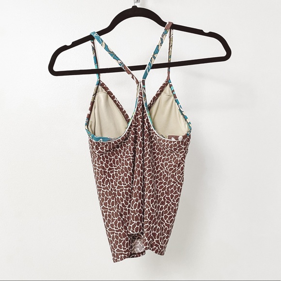Athleta Giraffe Animal Print Plunge Tankini Summer‎ Break Sprint Swim Top Brown - Picture 2 of 7